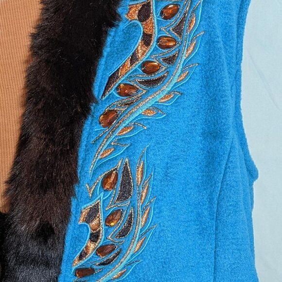 🆕 NWT BOB MACKIE WEARABLE ART TEAL/BLACK/COPPER VEST - Picture 2 of 8